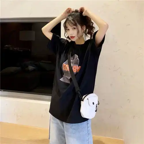 复古港味宽松中长款超火ins小个子套头短袖t恤女学生