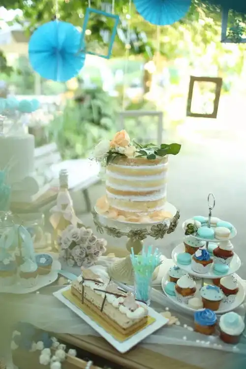 甜品台案例分享淡雅清新的蓝色风情