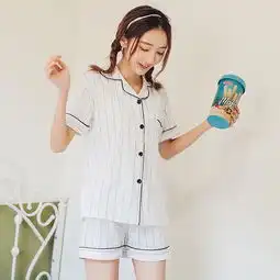 仕铭娜夏季成人条纹女士衬衫睡衣日系白色短袖短裤开衫两件装纯棉家居服ht1714l蜜芽,中国领先的进口母婴限时特卖商城