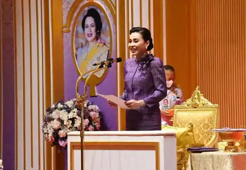 苏提达王后仙气飘飘,一袭紫色连衣裙好惊艳,跟71岁泰王穿情侣装