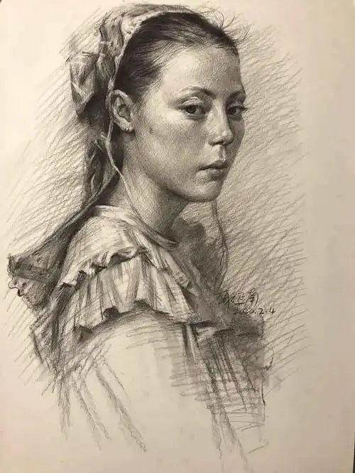 严谨的造型,强烈的画味谢延南素描头像欣赏