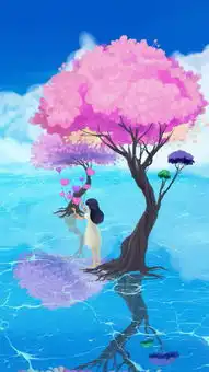 治愈系清新壁纸那一棵开花的树,面朝大海