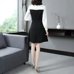 施悦名2019春季新款女装黑白撞色减龄裙子气质学院风长袖连衣裙