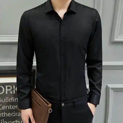 商务休闲男士长袖纯色衬衫青年上班职业正装工作休闲衬衣白色寸衫