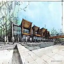 精湛的马克笔建筑景观手绘效果图大视野鸟瞰透视把握的很精准