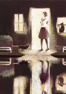 女孩与猫咪的治愈系手绘图