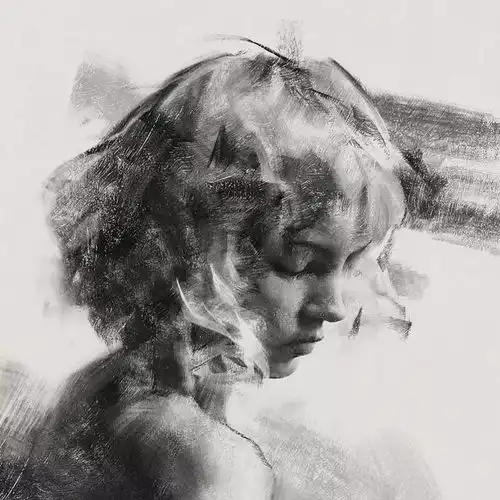 动感十足美国概念画家李旺杰女性人物素描作品图