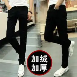 潮男秋冬装新款黑色牛仔裤男士修身弹力小脚裤男加绒加厚韩版裤子