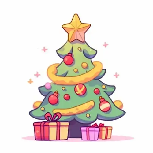 卡通线条绿色圣诞树素材图片广告素材下载至来源处
