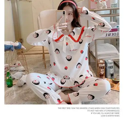 卡通纯棉睡衣女春秋长袖可爱日系少女学生韩版ins居家休闲两件套