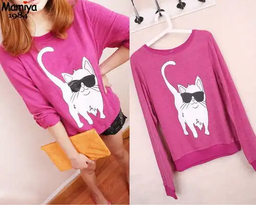 wildfox复古墨镜小猫咪舒适长袖圆领卫衣