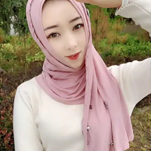 穆斯林纱巾新款头巾夏季时尚舍子同款钉珠休闲时尚纱巾回族盖头包