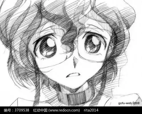 卡通线描大眼睛女孩