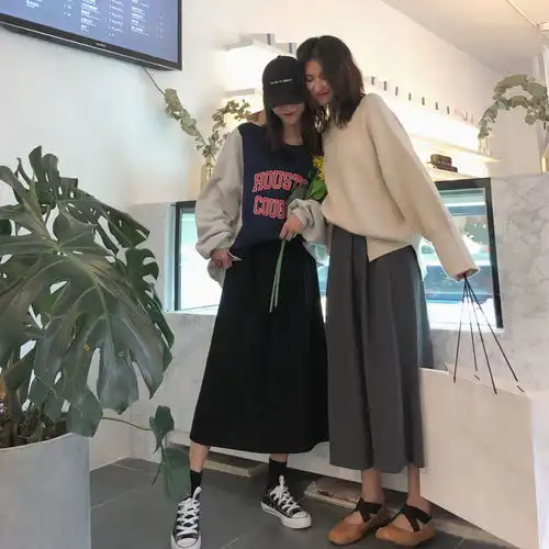 秋季新款韩版港味简约复古宽松高腰半身裙子中长款ins超火女学生