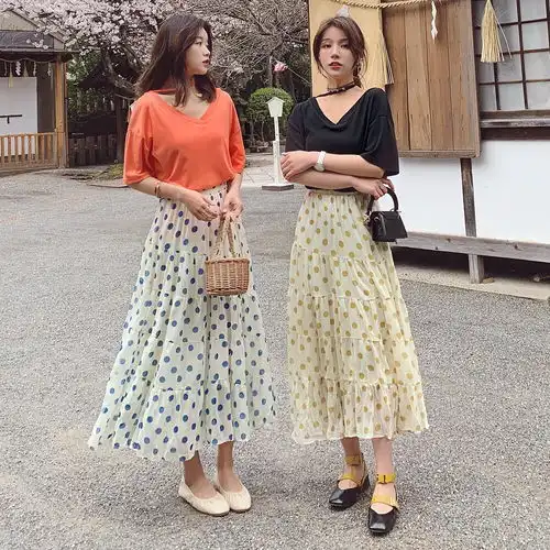 复古chic挂脖t恤波点半身裙两件套套装款堆糖,美图壁纸兴趣社区