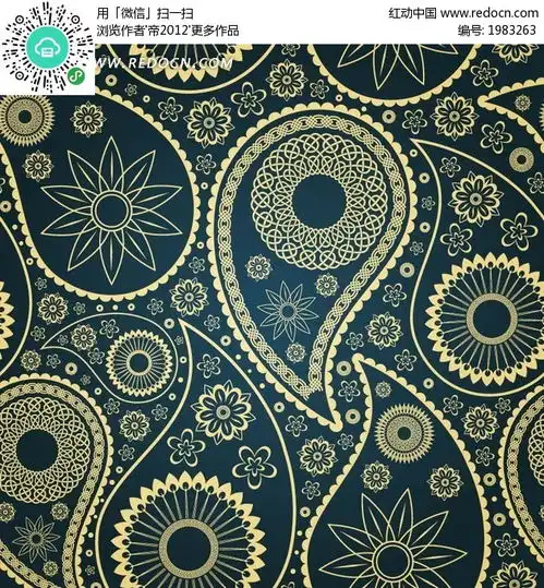 深青色背景上的手绘花朵和鱼形花纹eps素材免费下载红动网