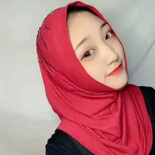 穆斯林纱巾新款嘉米拉回族头巾重工串珠蕾丝项链套头方便回族帽子