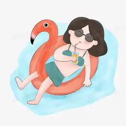 夏天之手绘卡通女孩躺在救生圈上喝饮料png图片素材免费下载卡通png45004500像素