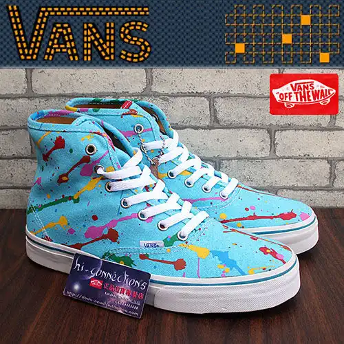 14新vans专柜正品era糖果蓝彩虹泼墨涂鸦高帮情侣男女鞋帆布鞋
