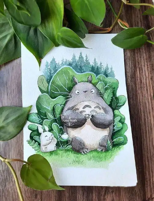 绿色系水彩手绘动漫人物,一眼认出的还是宫崎骏啊