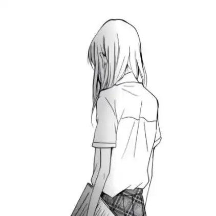 黑白qq头像卡通少女背影