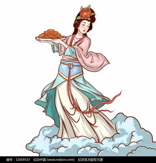 红色嫦娥手举月饼脚踩祥云素材中秋节图片9月图片第6张红动中国