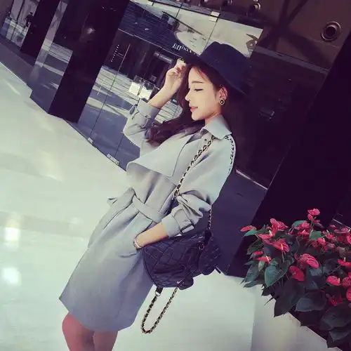 春秋欧美大牌系带宽松中长款风衣外套贴布修堆糖,美图壁纸兴趣社区