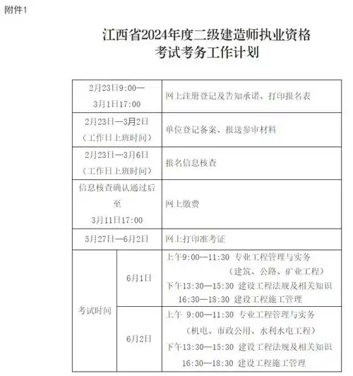 关于做好江西省2024年二级建造师执业资格考试考务工作的通知