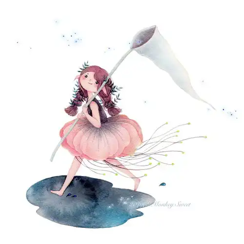 花花和小仙女一组花与女孩系列水彩插画