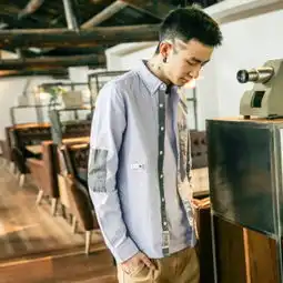 原创日系男装新款撞色补丁韩版修身小清新百堆糖,美好生活研究所