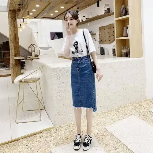 网红同款牛仔裙女中长款2020夏新款chic港味复古高腰a字半身包裙