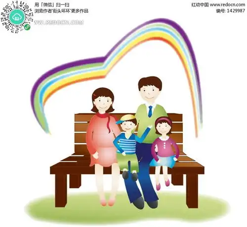 坐在公园椅子上的一家四口ai素材免费下载红动网