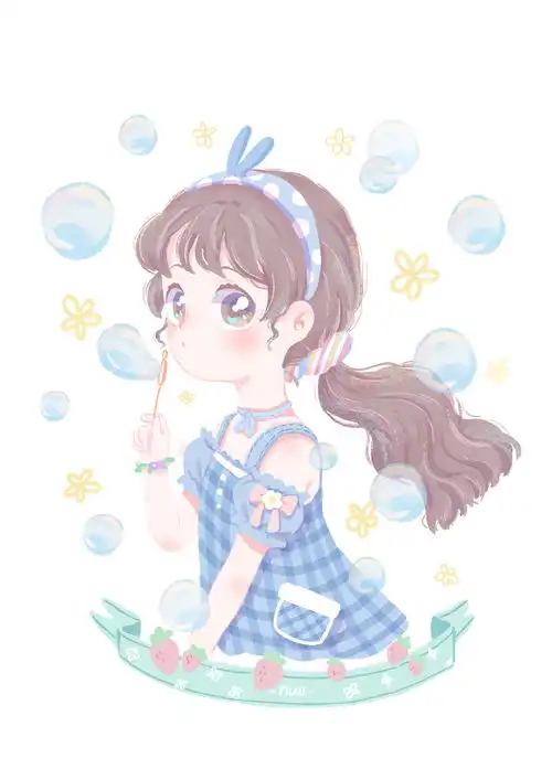 女孩头像简笔画蓝色