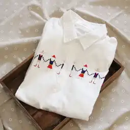 早春百搭日系森女风一排小人刺绣纯棉白色衬堆糖,美好生活研究所