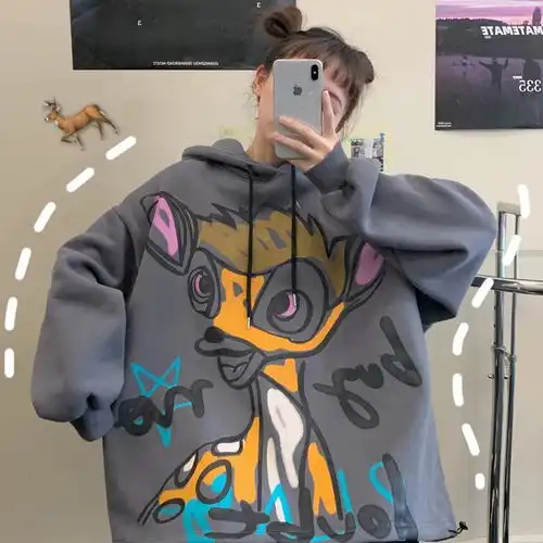 2019秋冬加绒连帽卫衣男女国潮街头宽松潮流字母涂鸦印花情侣外套