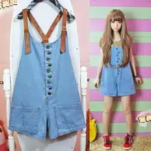 新款女装日系超q大口袋宽松休闲浅蓝色牛仔背带裤