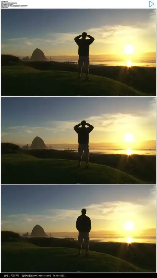 一个男人海边看夕阳实拍视频素材