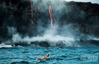 美女竟在喷涌火山旁冲浪岩浆四溅
