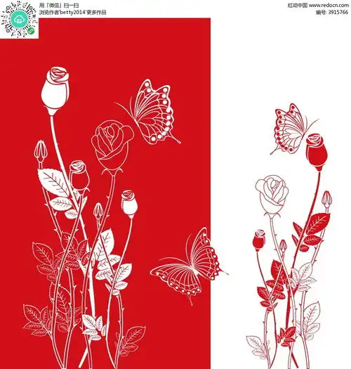 红色系蝴蝶和花朵矢量背景eps素材免费下载红动网