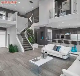 灰色系现代复式现代大户型客厅实景图中性色系沙发