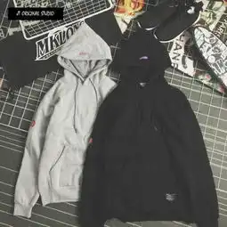 韩国ulzzang原宿港风日系复古潮牌套头宽松连帽卫衣男女加绒纯色