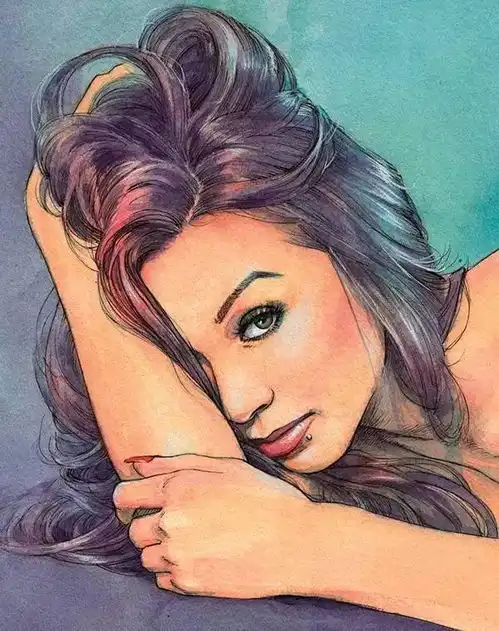 他用水彩画女孩儿,效果太棒了