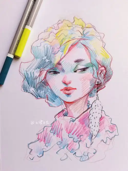 轻松随意的彩铅人像彩色铅笔起舞吧