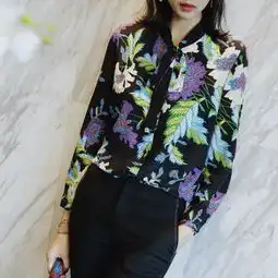 施悦名欧美大牌女装24姆米真丝印花衬衫女长袖气质优雅系飘带领女士上衣