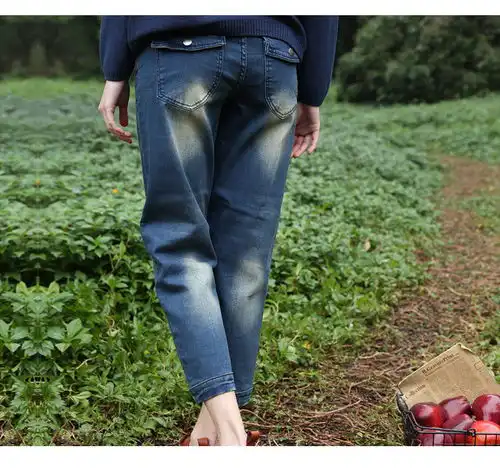 施悦名牛仔裤女2019春新款大码女装宽松欧美风牛仔裤高腰直筒九分牛仔裤a