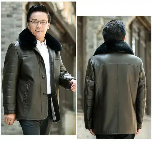 汤河之家冬季中老年皮衣男士皮毛皮夹克加绒男士皮毛一体外套水洗皮衣潮男c