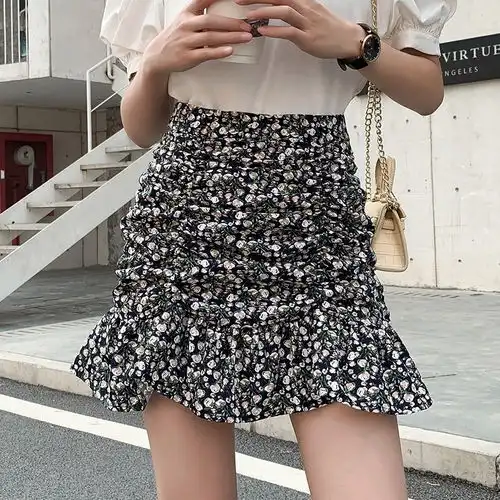 纯色百褶简约雪纺花苞裙