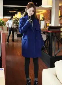 韩系亮色呢子大衣矮个子女生显高挑搭配