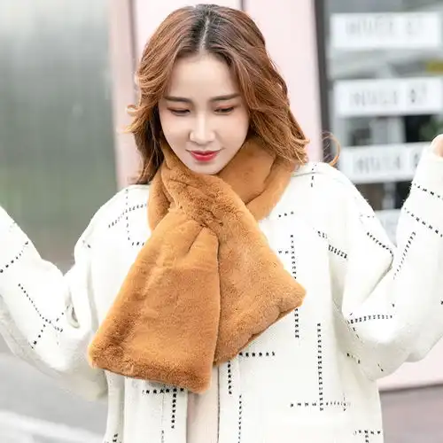 韩版防原宿毛毛绒防懒兔毛围巾女秋冬季学生围脖仿皮草交叉围巾