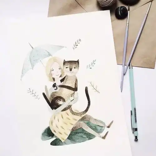唯美小清新水彩插画来自插画师vickyod